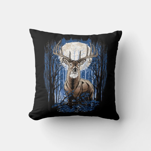 Hunters Deer Hunting Big Whitetail Buck  Throw Pillow (Front)