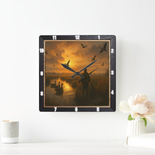 Hunter's During Serene Sunset Square Wall Clock