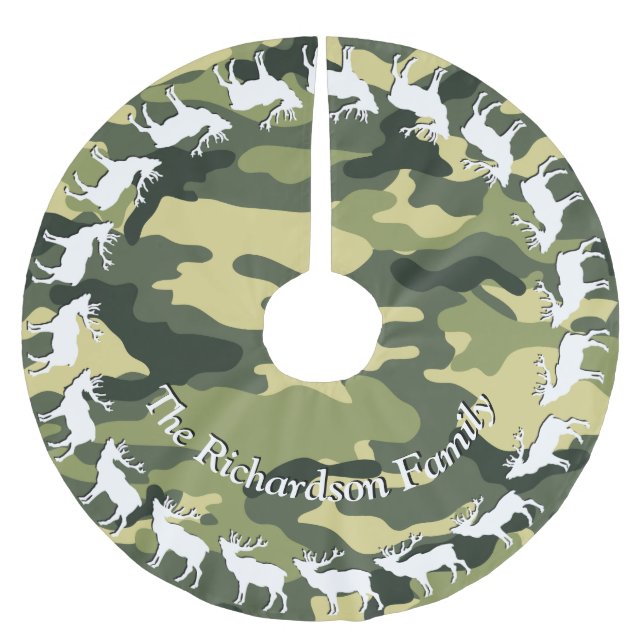 Hunters Elk and Camo YOUR NAME Tree Skirt (Front)