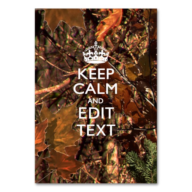 Hunters Fall Camouflage Keep Calm Your Text Table Number (Front)