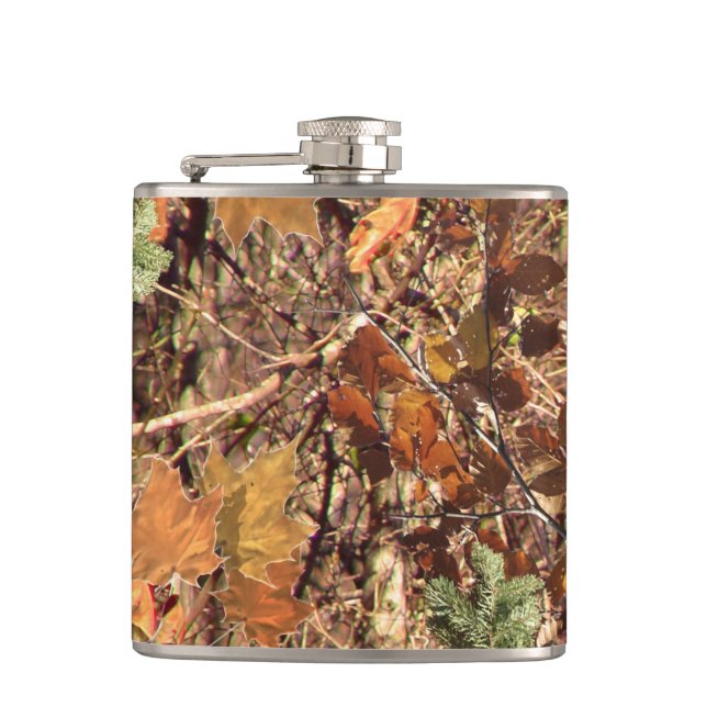 Hunter's Fall Nature Camo Camouflage Painting Flask (Front)