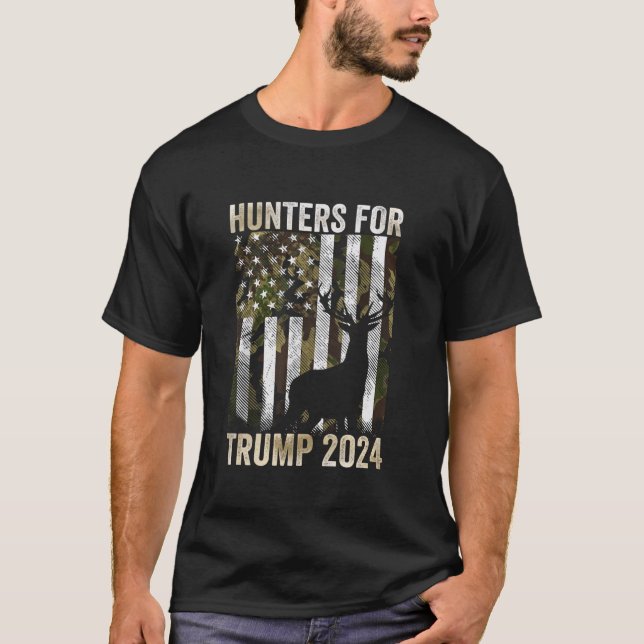 Hunters For Trump 2024 President Camouflage Deer E T-Shirt (Front)