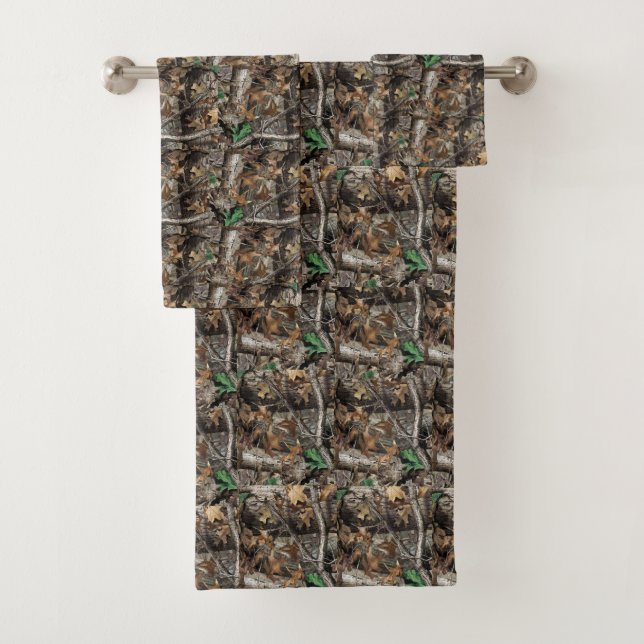 HUNTERS FOREST TREE CAMO #1 BATH TOWEL SET (Insitu)