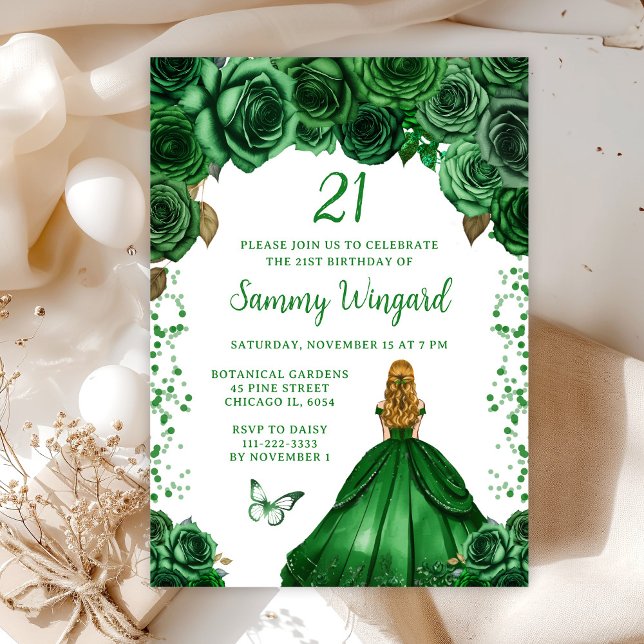 Hunters Green Blonde Hair Princess Birthday Party Invitation (Creator Uploaded)