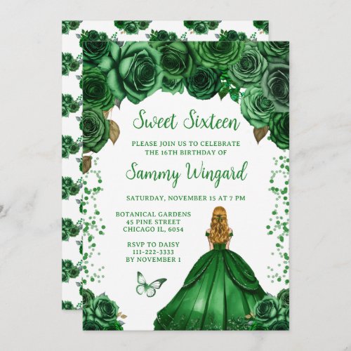 Hunters Green Blonde Hair Princess Sweet Sixteen Invitation