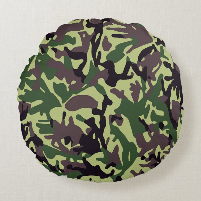 Hunters Green Camo Pattern Round Pillow (Front)