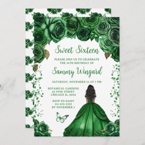 Hunters Green Dark Skin Princess Sweet Sixteen Invitation