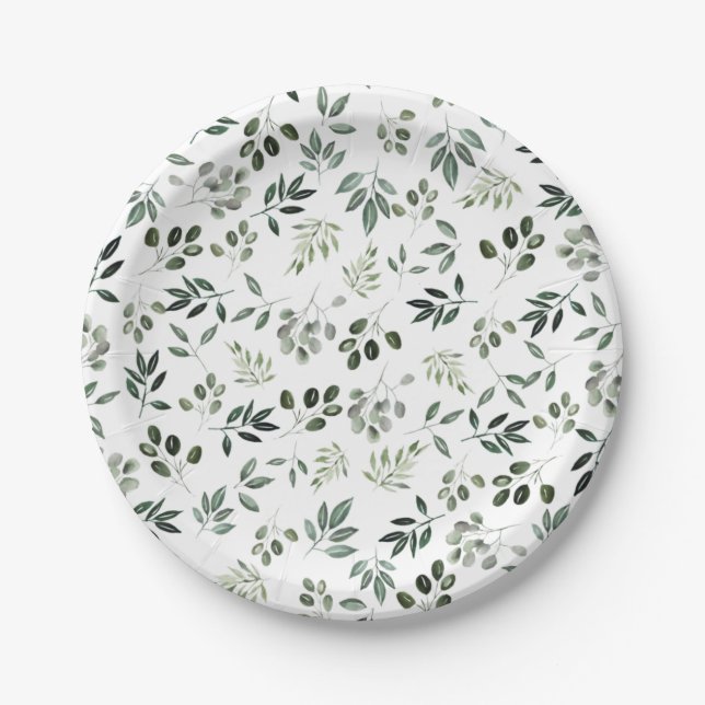 Hunters green leafy rustic square paper coaster plates (Front)