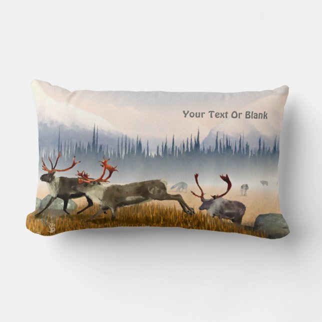 Hunters In The Mist (Caribou) Lumbar Pillow (Front)