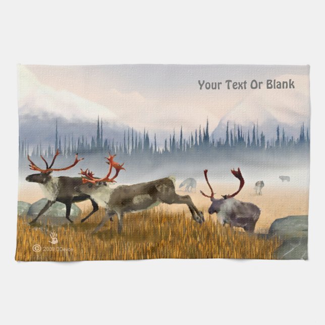 Hunters In The Mist (Caribou) Towel (Horizontal)