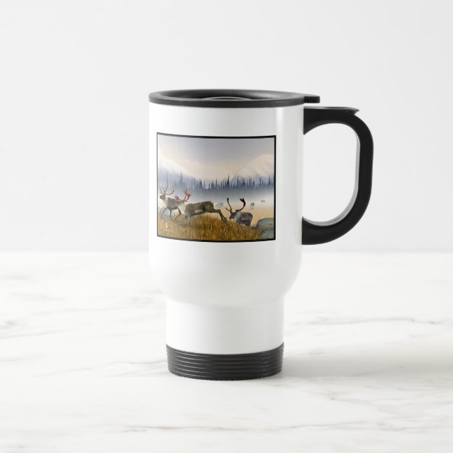 Hunters In The Mist (Caribou) Travel Mug (Right)