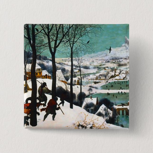 Hunters in the Snow Landscape Pieter Bruegel Button (Front)