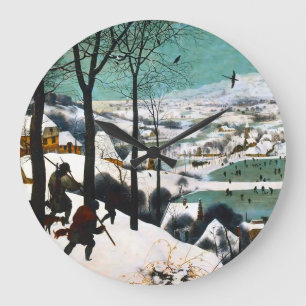 Hunters in the Snow Landscape Pieter Bruegel Large Clock