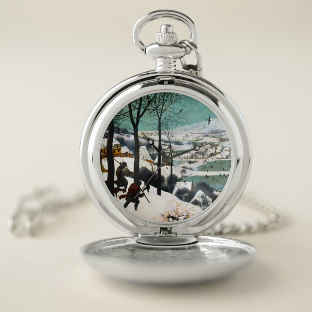 Hunters in the Snow Landscape Pieter Bruegel Pocket Watch (Inside)
