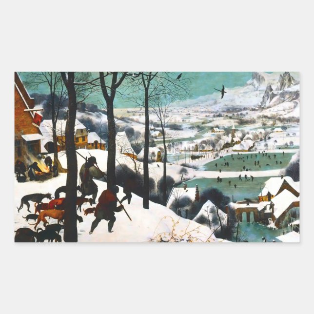 Hunters in the Snow Landscape Pieter Bruegel Rectangular Sticker (Front)
