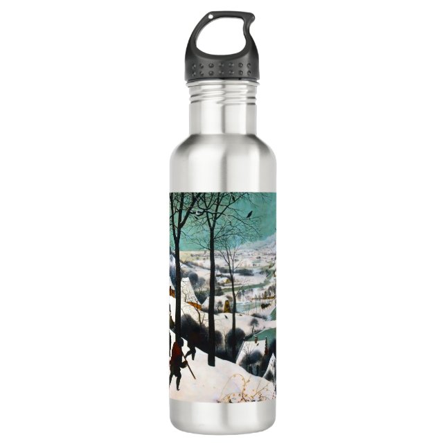 Hunters in the Snow Landscape Pieter Bruegel Stainless Steel Water Bottle (Front)