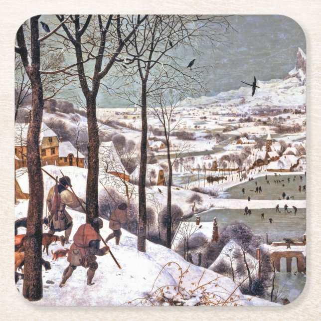 Hunters in the Snow, Pieter Bruegel the Elder Square Paper Coaster (Front)