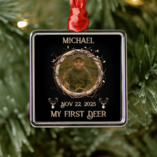 Hunter's "My First Deer" with Name, Date & Photo Metal Ornament