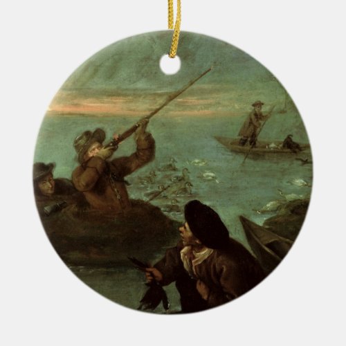 Hunters Shooting at Ducks oil on canvas Ceramic Ornament