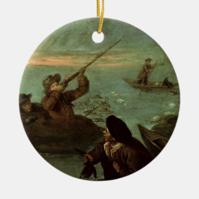 Hunters Shooting at Ducks (oil on canvas) Ceramic Ornament (Front)