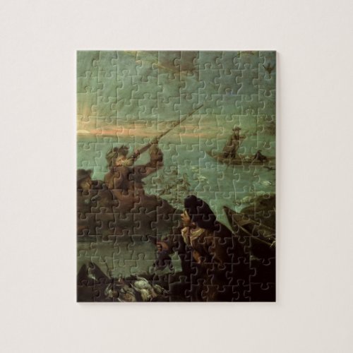 Hunters Shooting at Ducks oil on canvas Jigsaw Puzzle