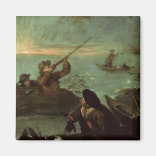Hunters Shooting at Ducks (oil on canvas) Magnet