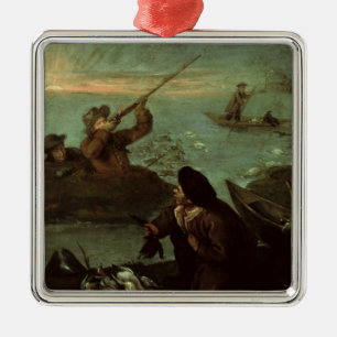Hunters Shooting at Ducks (oil on canvas) Metal Ornament