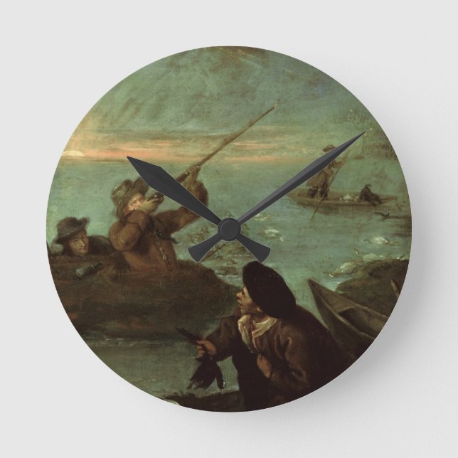 Hunters Shooting at Ducks (oil on canvas) Round Clock (Front)