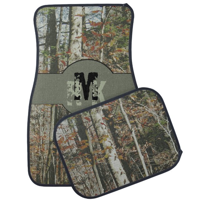 Hunter's Woodland Camo with Monograms Car Floor Mat (Set)