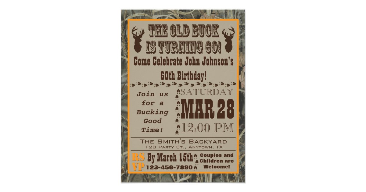 Hunting 60th Birthday Invitation with Camo | Zazzle.com