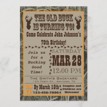 Hunting 70th Birthday Invitation With Camo by aaronsgraphics at Zazzle