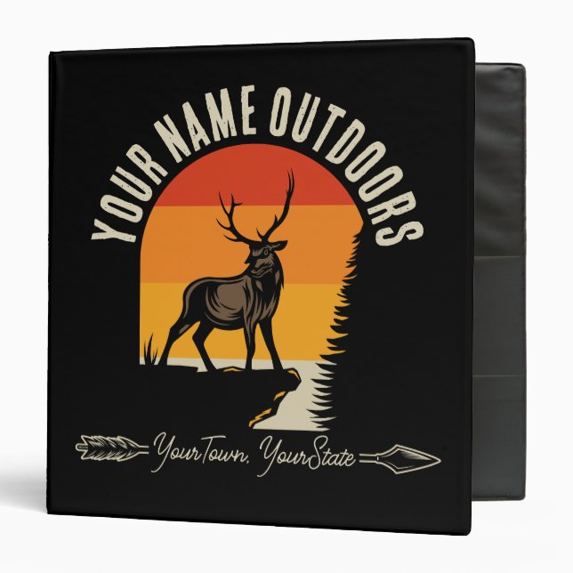Hunting ADD NAME Outdoors Deer Elk Wilderness Camp 3 Ring Binder (Front/Inside)