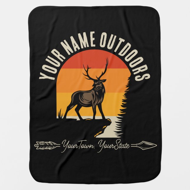 Hunting ADD NAME Outdoors Deer Elk Wilderness Camp Baby Blanket (Front)