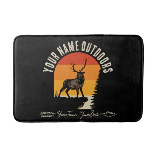 Hunting ADD NAME Outdoors Deer Elk Wilderness Camp Bath Mat