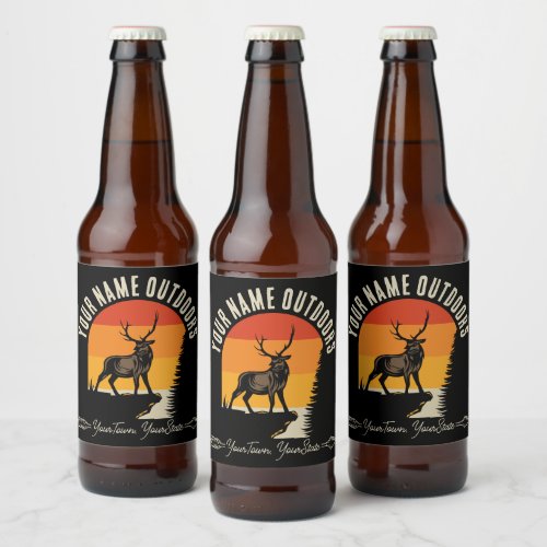 Hunting ADD NAME Outdoors Deer Elk Wilderness Camp Beer Bottle Label
