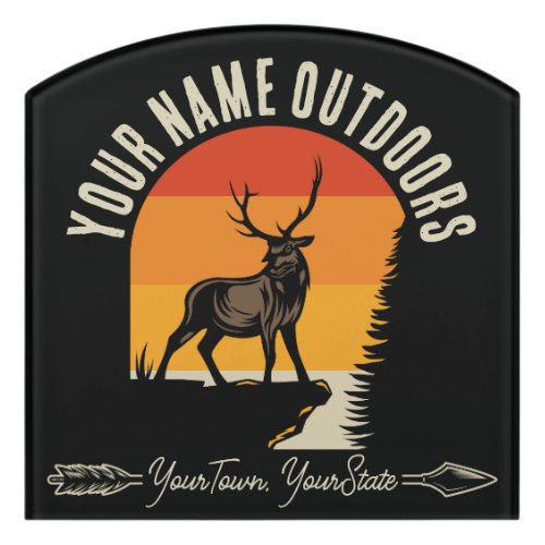 Hunting ADD NAME Outdoors Deer Elk Wilderness Camp Door Sign