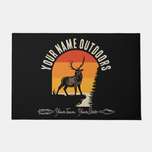 Hunting ADD NAME Outdoors Deer Elk Wilderness Camp Doormat