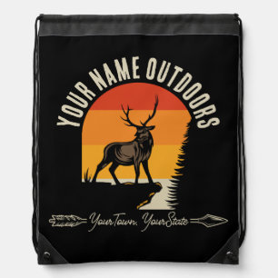 Hunting ADD NAME Outdoors Deer Elk Wilderness Camp Drawstring Bag