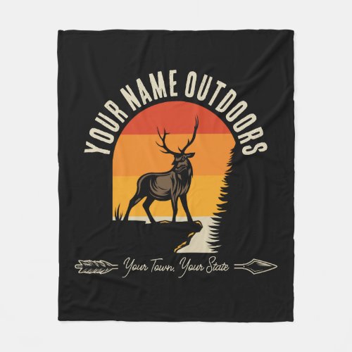 Hunting ADD NAME Outdoors Deer Elk Wilderness Camp Fleece Blanket