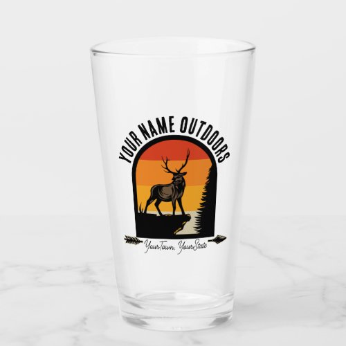 Hunting ADD NAME Outdoors Deer Elk Wilderness Camp Glass