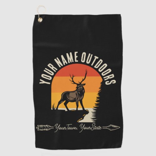 Hunting ADD NAME Outdoors Deer Elk Wilderness Camp Golf Towel