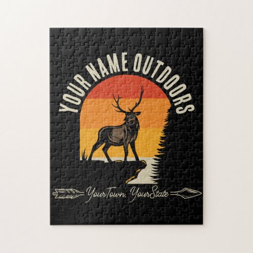 Hunting ADD NAME Outdoors Deer Elk Wilderness Camp Jigsaw Puzzle