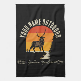 Hunting ADD NAME Outdoors Deer Elk Wilderness Camp Kitchen Towel