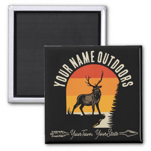 Hunting ADD NAME Outdoors Deer Elk Wilderness Camp Magnet