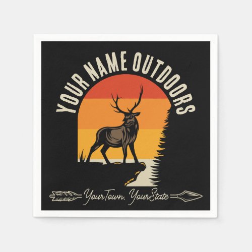 Hunting ADD NAME Outdoors Deer Elk Wilderness Camp Napkins