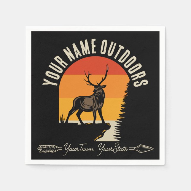 Hunting ADD NAME Outdoors Deer Elk Wilderness Camp Napkins (Front)