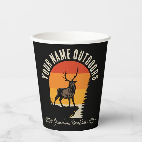 Hunting ADD NAME Outdoors Deer Elk Wilderness Camp Paper Cups