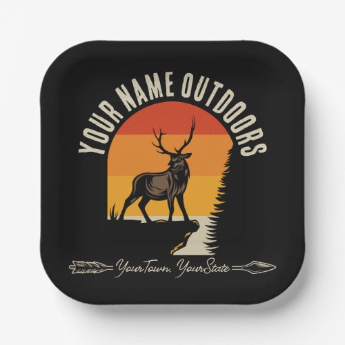 Hunting ADD NAME Outdoors Deer Elk Wilderness Camp Paper Plates