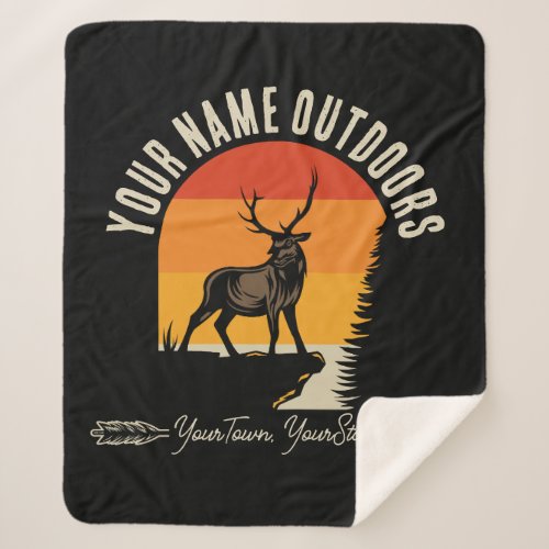 Hunting ADD NAME Outdoors Deer Elk Wilderness Camp Sherpa Blanket