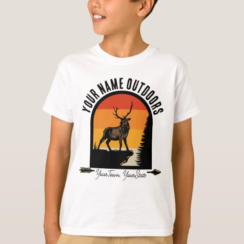 Hunting ADD NAME Outdoors Deer Elk Wilderness Camp T_Shirt